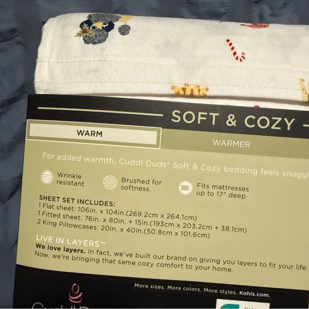 Cuddl Duds King Sheet Set - White with Colorful Dog Print NEW